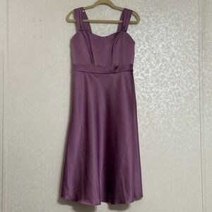 David's Bridal Satin Dress Sleeveless Empire Waist A-line Purple Bridesmaid 16‎
